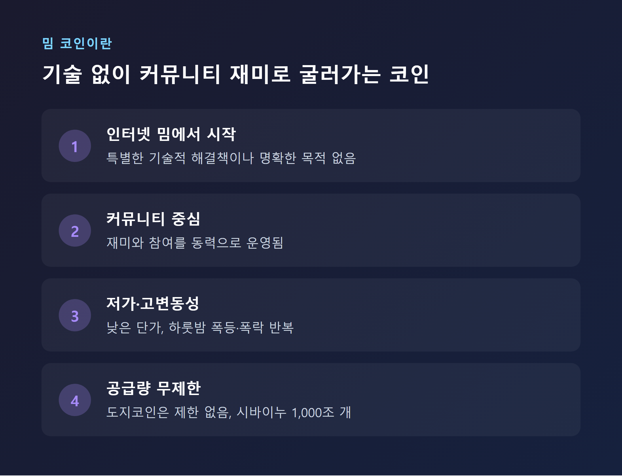 밈 코인의 정의와 특징을 설명하는 인포그래픽